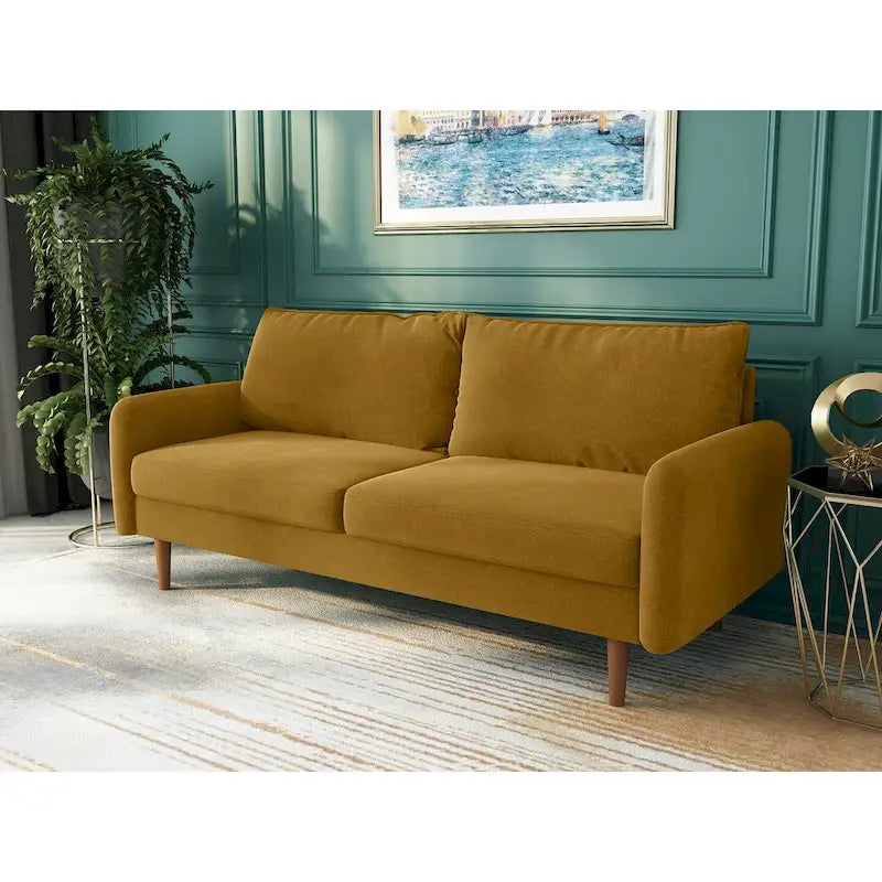 Canapé en velours de 178 cm avec accoudoirs carrés et pieds en bois massif – Plusieurs coloris