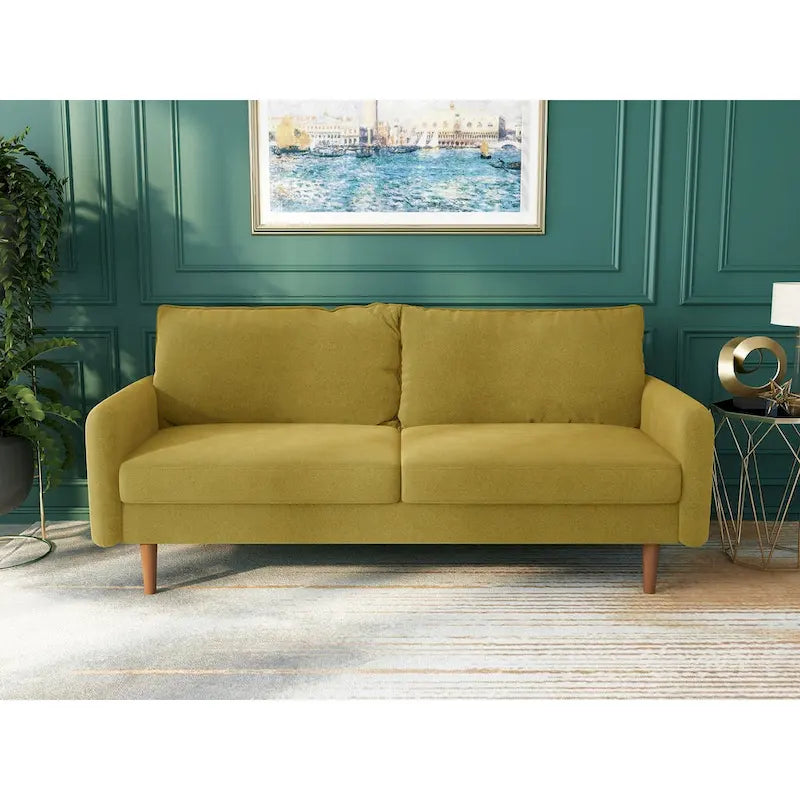 Canapé en velours de 178 cm avec accoudoirs carrés et pieds en bois massif – Plusieurs coloris