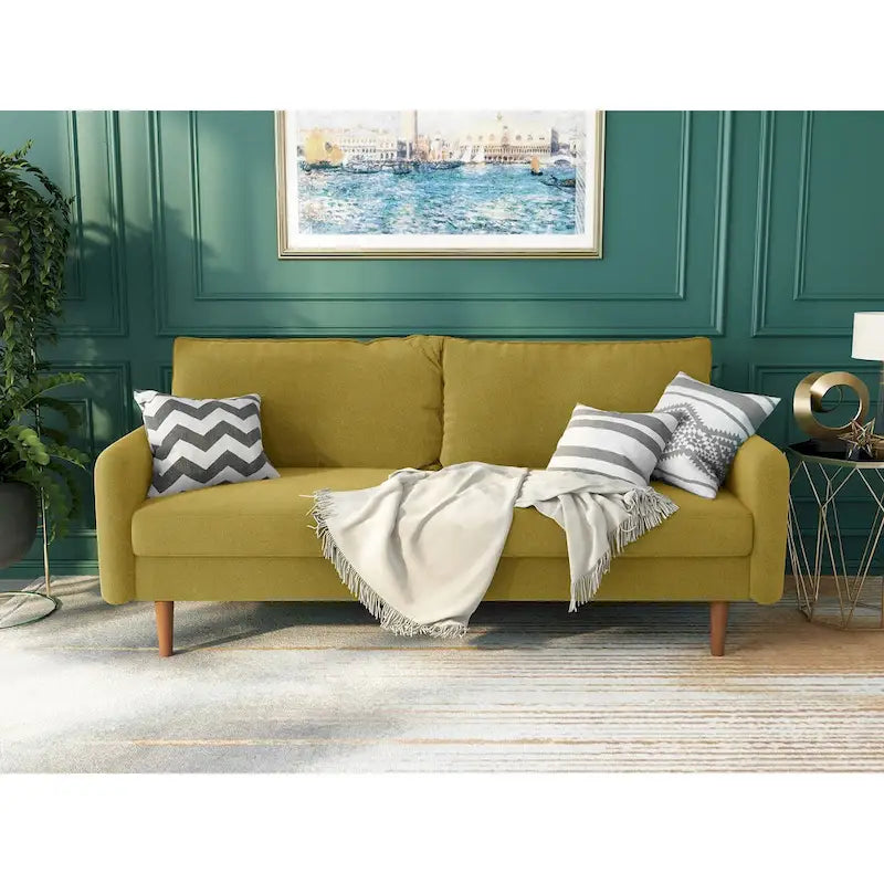 Canapé en velours de 178 cm avec accoudoirs carrés et pieds en bois massif – Plusieurs coloris