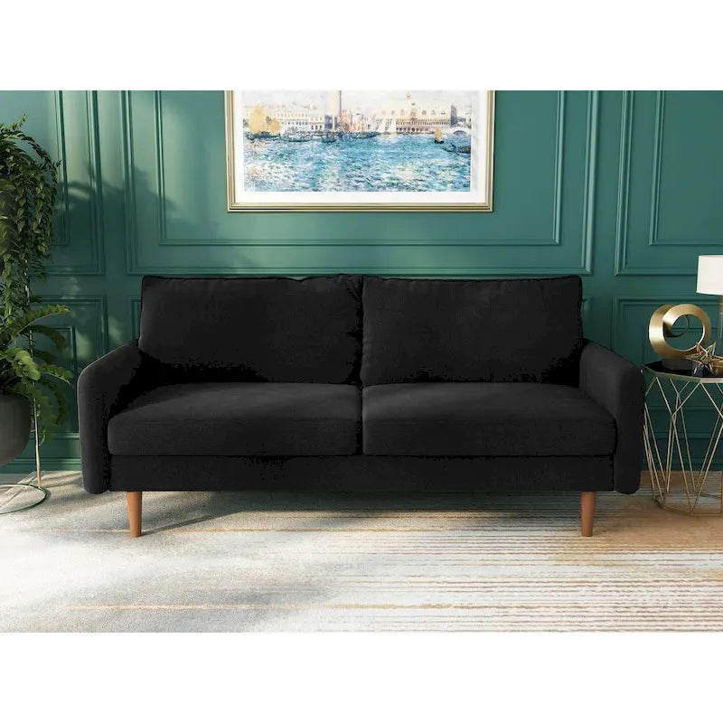 Canapé en velours de 178 cm avec accoudoirs carrés et pieds en bois massif – Plusieurs coloris