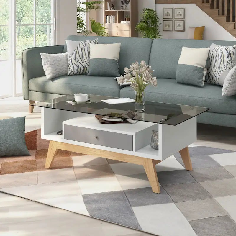 Table basse moderne 1 étagère avec plateau en verre de 47 pouces