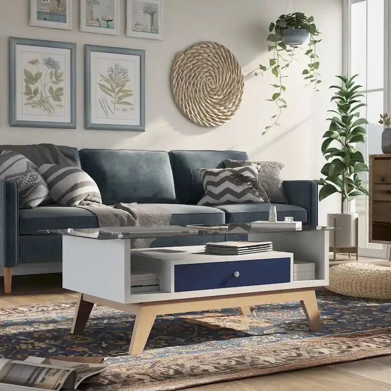 Table basse moderne 1 étagère avec plateau en verre de 47 pouces
