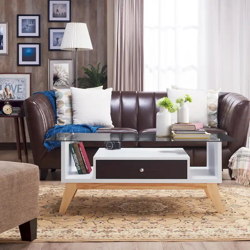 Table basse moderne 1 étagère avec plateau en verre de 47 pouces