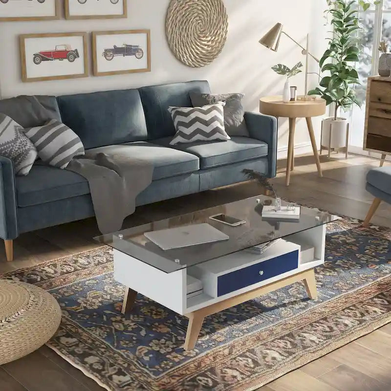 Table basse moderne 1 étagère avec plateau en verre de 47 pouces