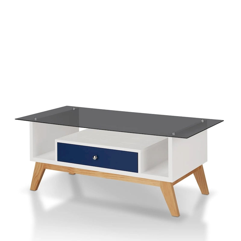 Table basse moderne 1 étagère avec plateau en verre de 47 pouces
