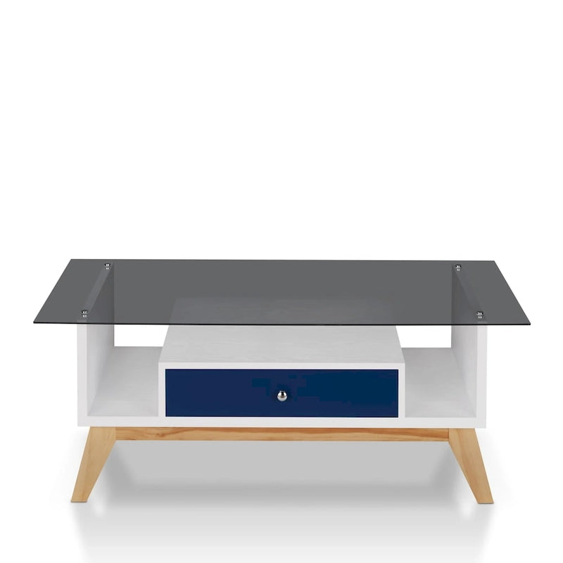 Table basse moderne 1 étagère avec plateau en verre de 47 pouces