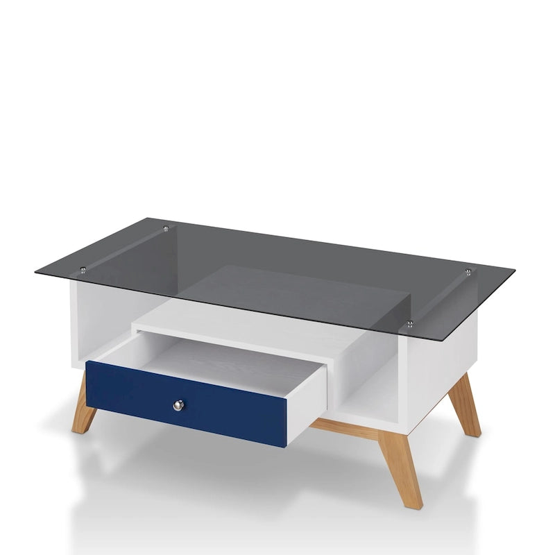 Table basse moderne 1 étagère avec plateau en verre de 47 pouces