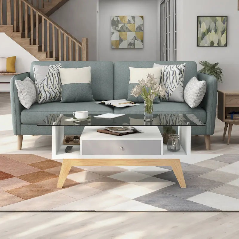 Table basse moderne 1 étagère avec plateau en verre de 47 pouces