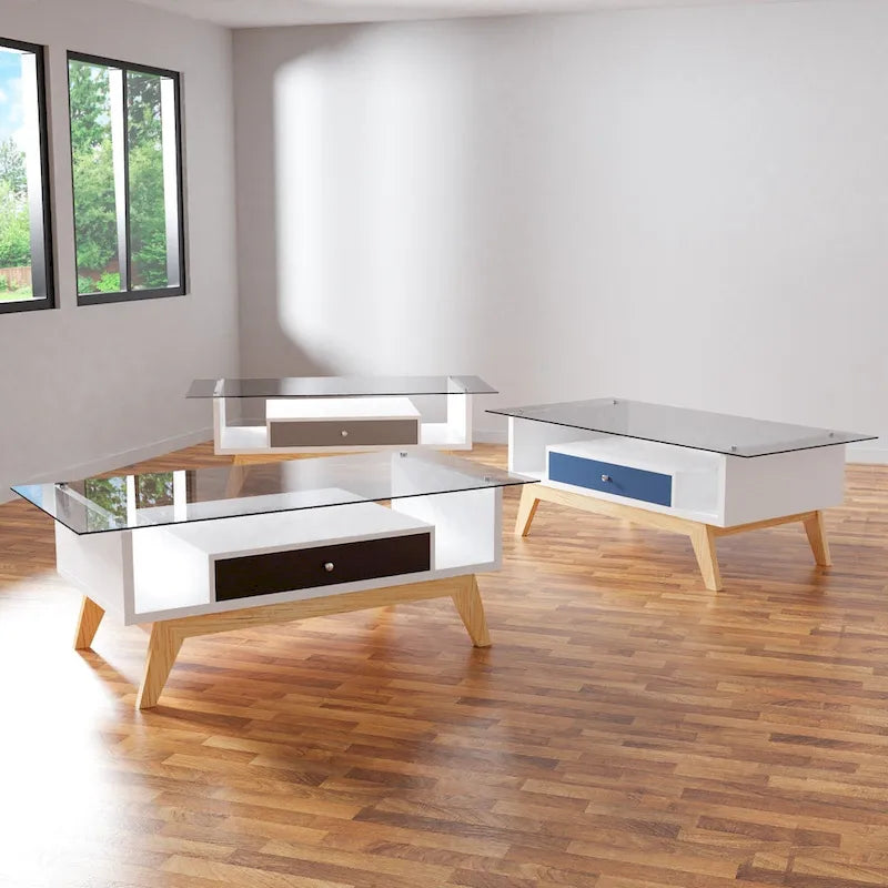 Table basse moderne 1 étagère avec plateau en verre de 47 pouces