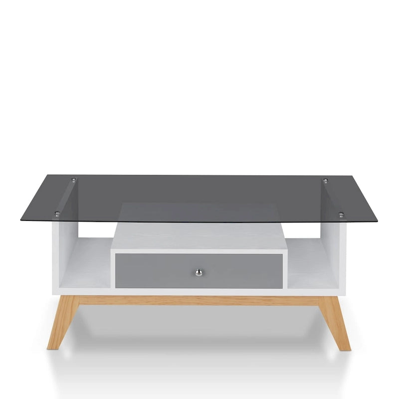 Table basse moderne 1 étagère avec plateau en verre de 47 pouces