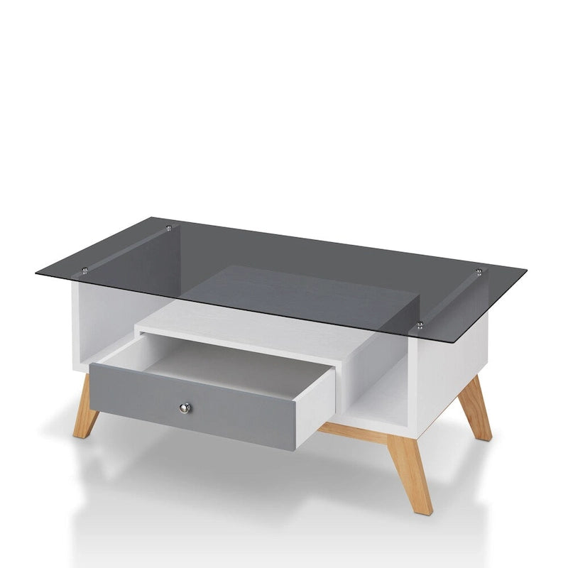 Table basse moderne 1 étagère avec plateau en verre de 47 pouces