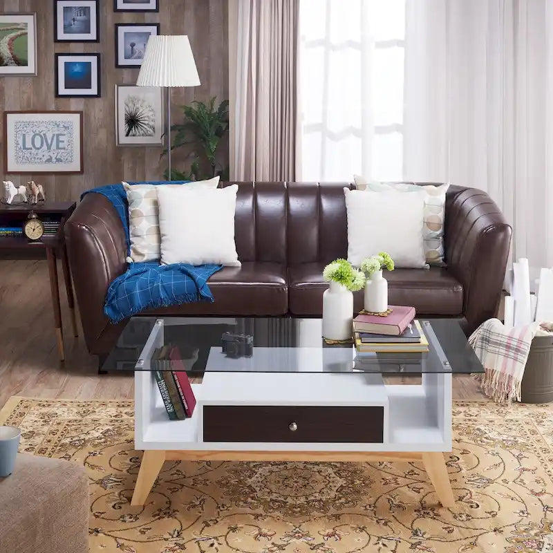 Table basse moderne 1 étagère avec plateau en verre de 47 pouces