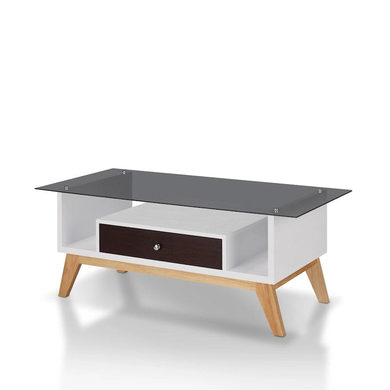 Table basse moderne 1 étagère avec plateau en verre de 47 pouces
