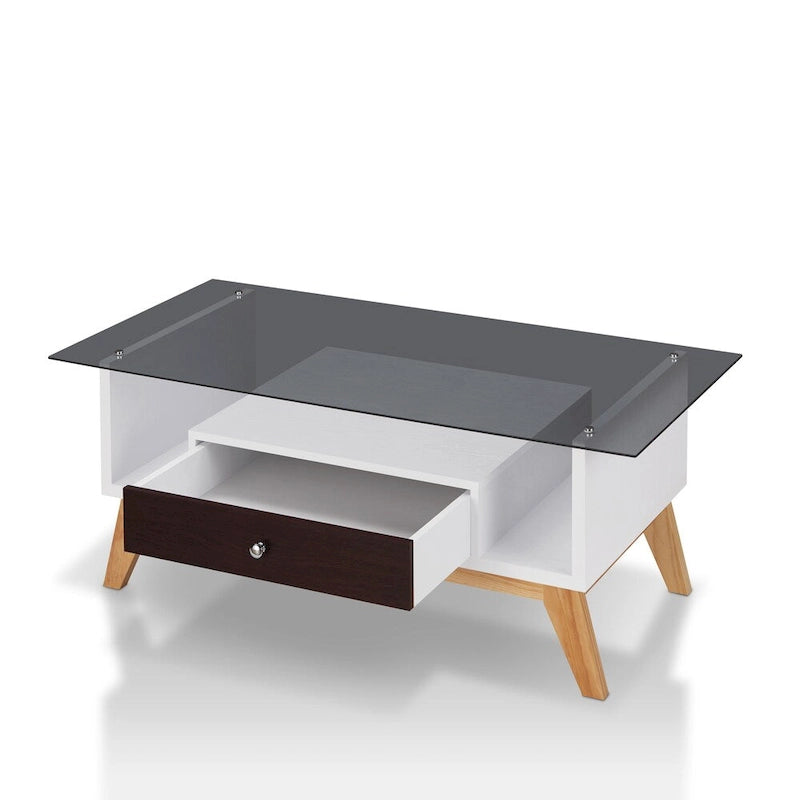 Table basse moderne 1 étagère avec plateau en verre de 47 pouces