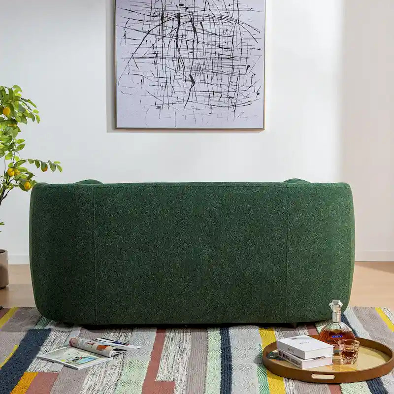 Causeuse 2 places en tissu bouclé avec oreillers