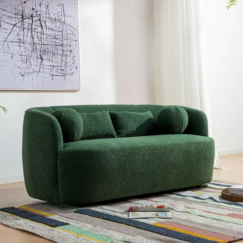 Causeuse 2 places en tissu bouclé avec oreillers
