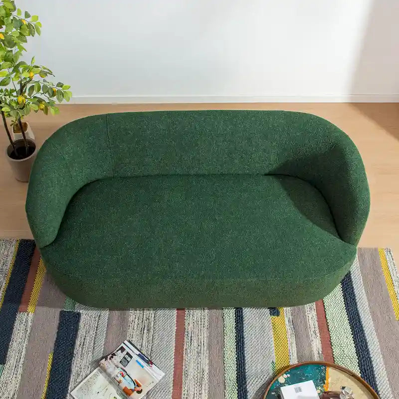 Causeuse 2 places en tissu bouclé avec oreillers