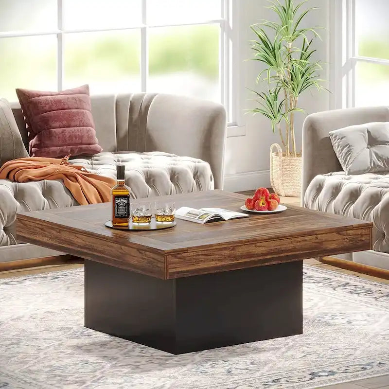 Table basse LED carrée de style rustique en bois composite pour salon