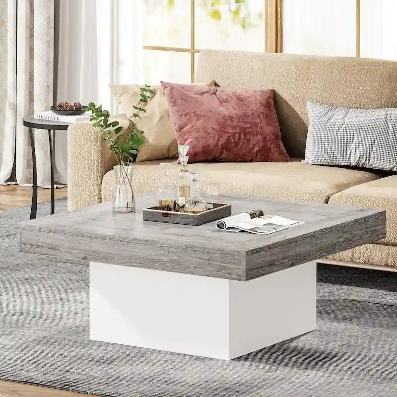 Table basse LED carrée de style rustique en bois composite pour salon