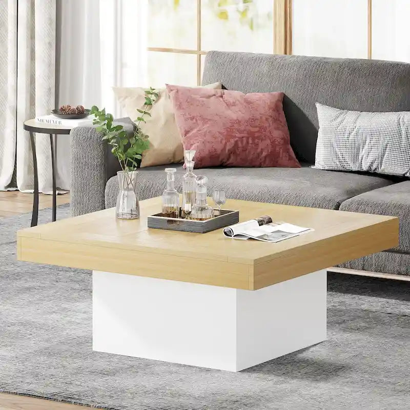 Table basse LED carrée de style rustique en bois composite pour salon