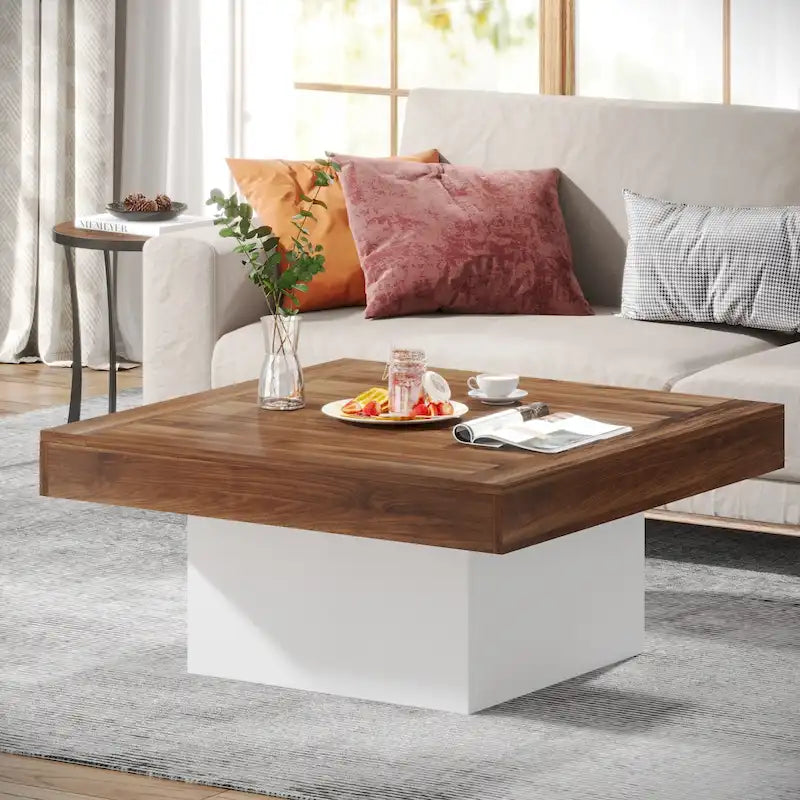 Table basse LED carrée de style rustique en bois composite pour salon