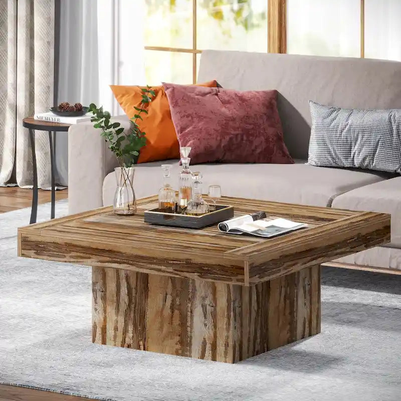 Table basse LED carrée de style rustique en bois composite pour salon