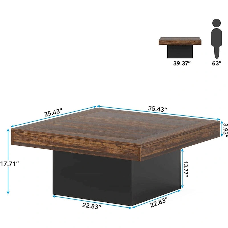 Table basse LED carrée de style rustique en bois composite pour salon