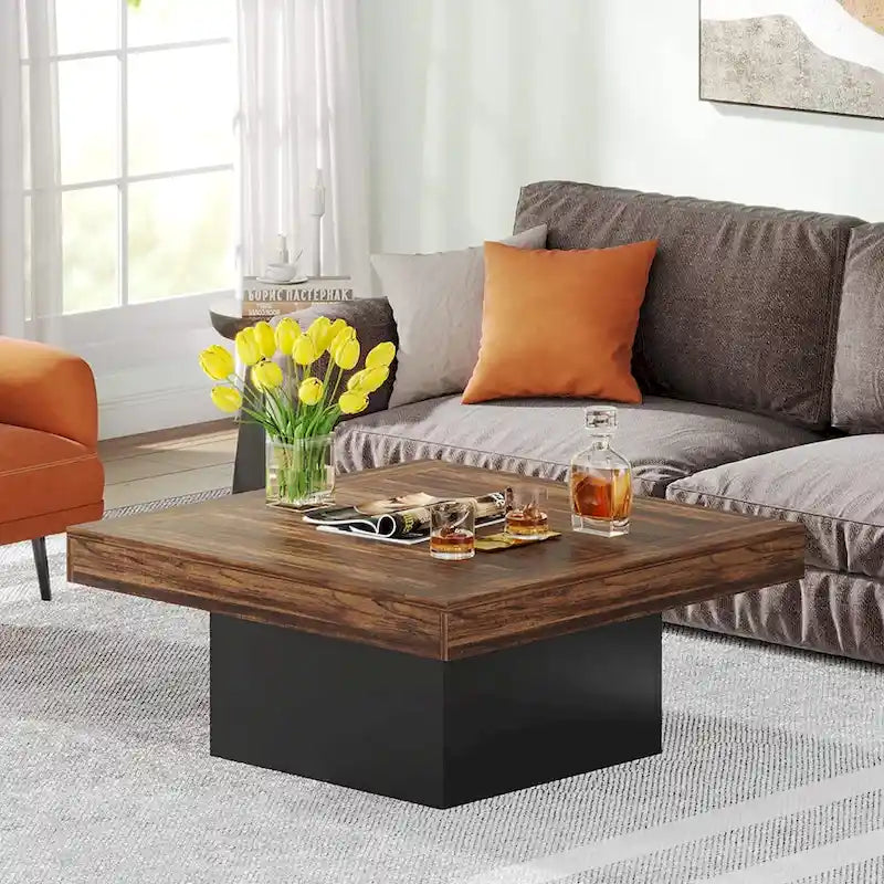 Table basse LED carrée de style rustique en bois composite pour salon