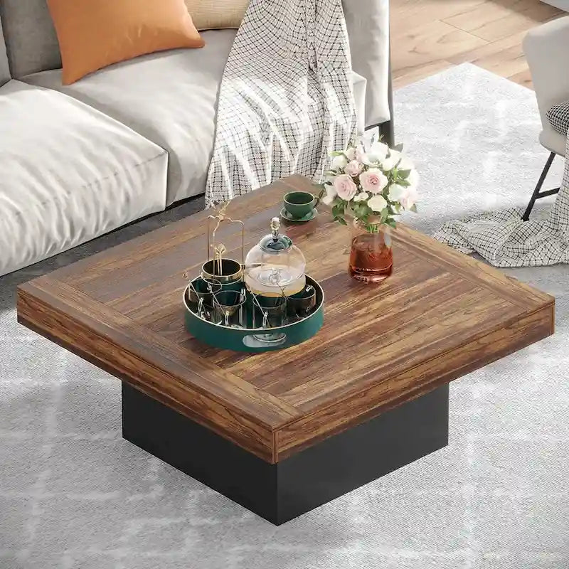 Table basse LED carrée de style rustique en bois composite pour salon