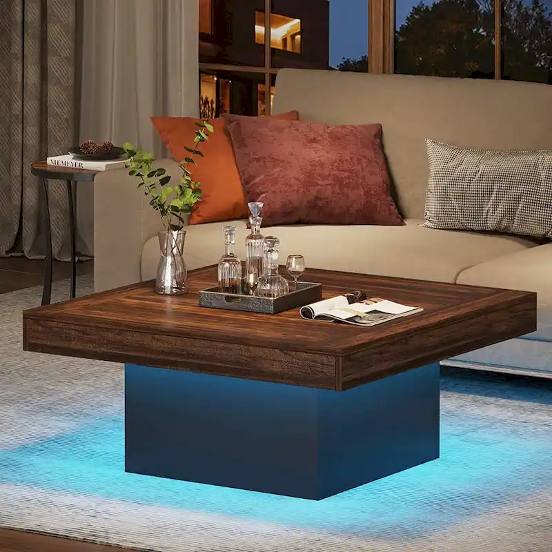 Table basse LED carrée de style rustique en bois composite pour salon