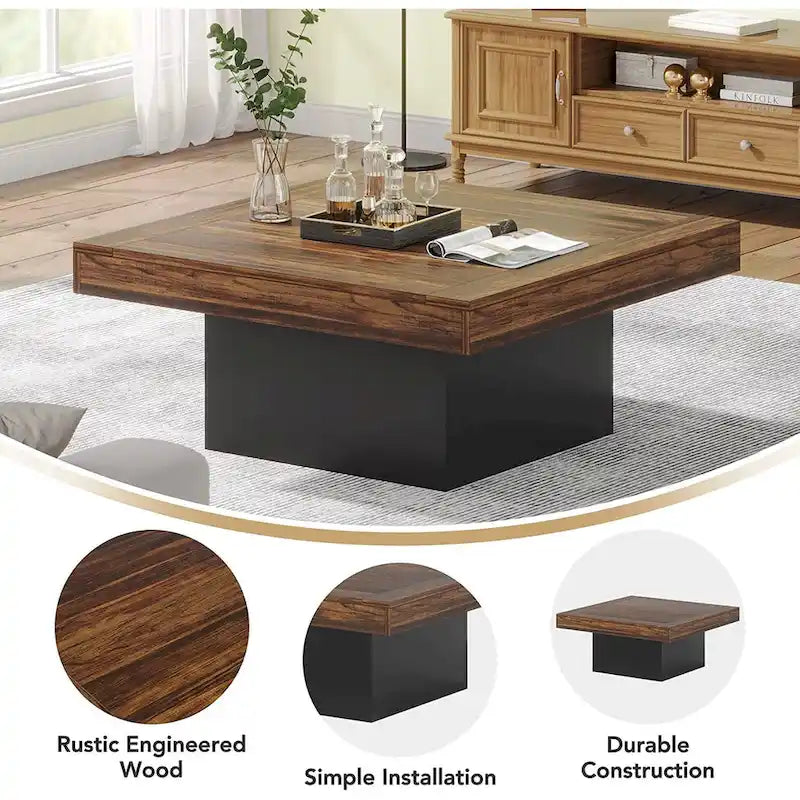 Table basse LED carrée de style rustique en bois composite pour salon