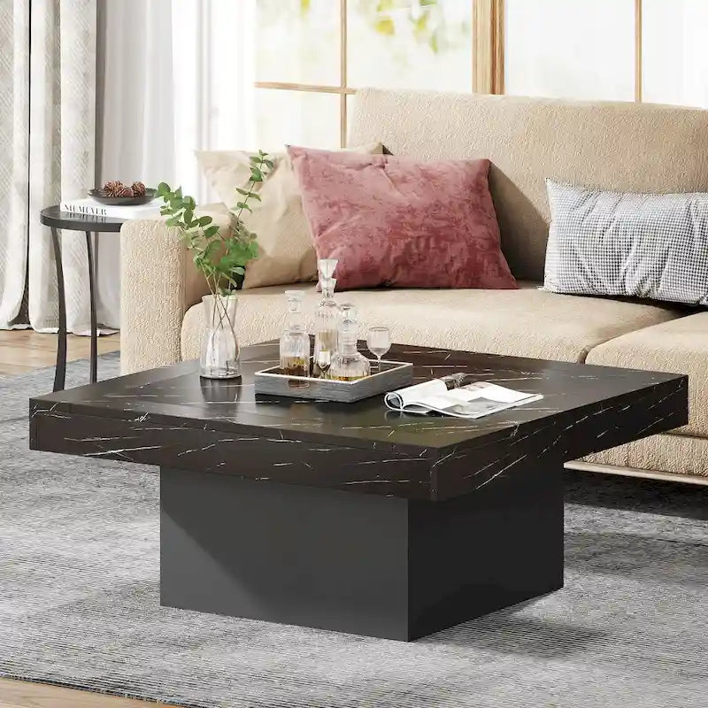 Table basse LED carrée de style rustique en bois composite pour salon