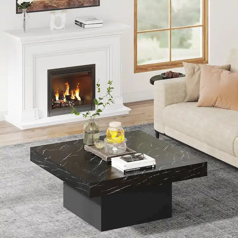 Table basse LED carrée de style rustique en bois composite pour salon