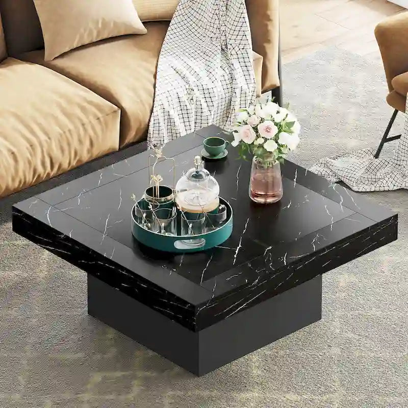 Table basse LED carrée de style rustique en bois composite pour salon