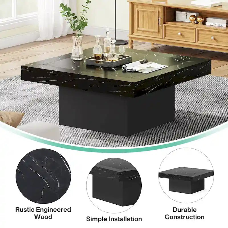 Table basse LED carrée de style rustique en bois composite pour salon