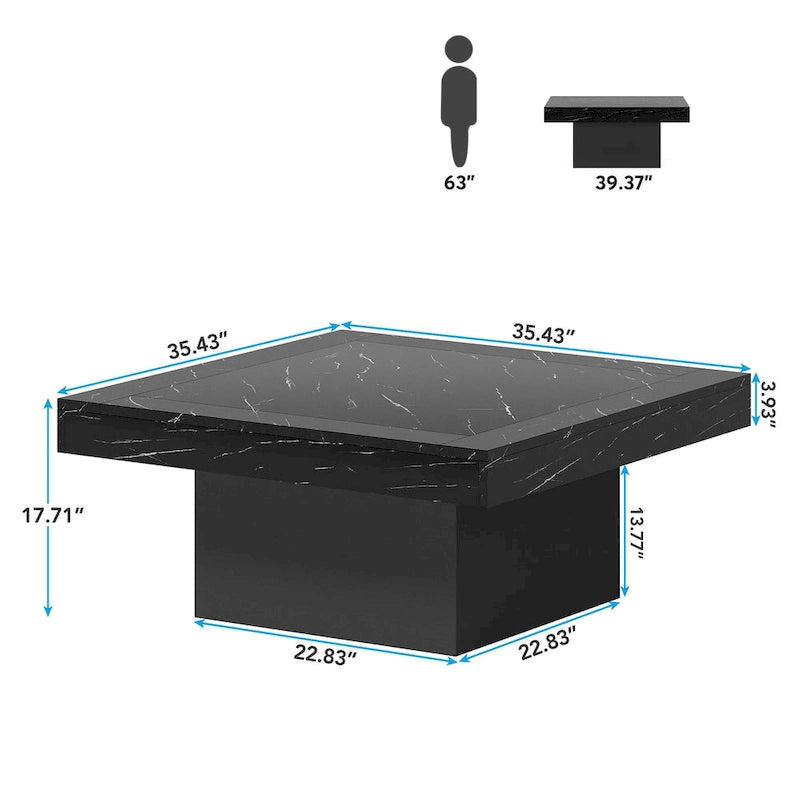 Table basse LED carrée de style rustique en bois composite pour salon