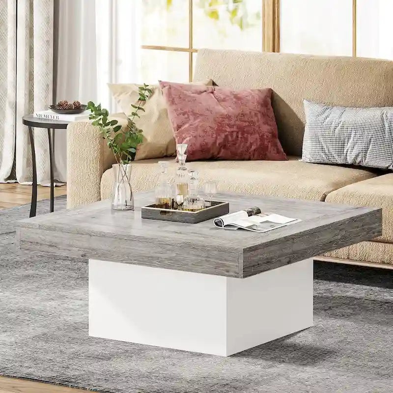 Table basse LED carrée de style rustique en bois composite pour salon