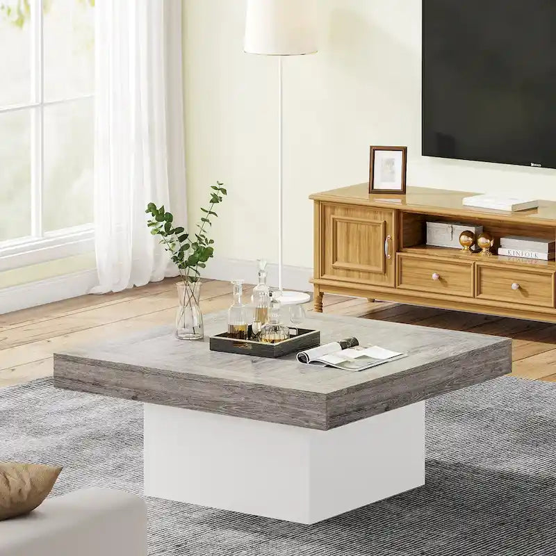 Table basse LED carrée de style rustique en bois composite pour salon