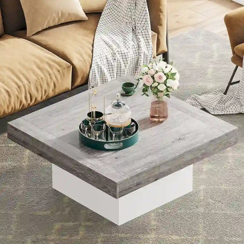 Table basse LED carrée de style rustique en bois composite pour salon