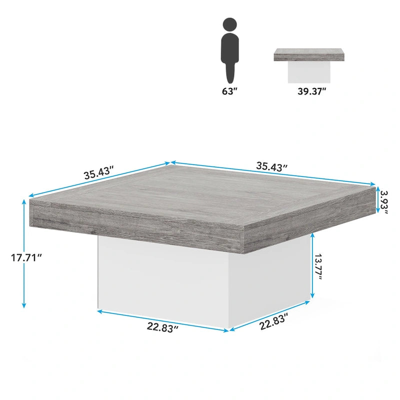Table basse LED carrée de style rustique en bois composite pour salon