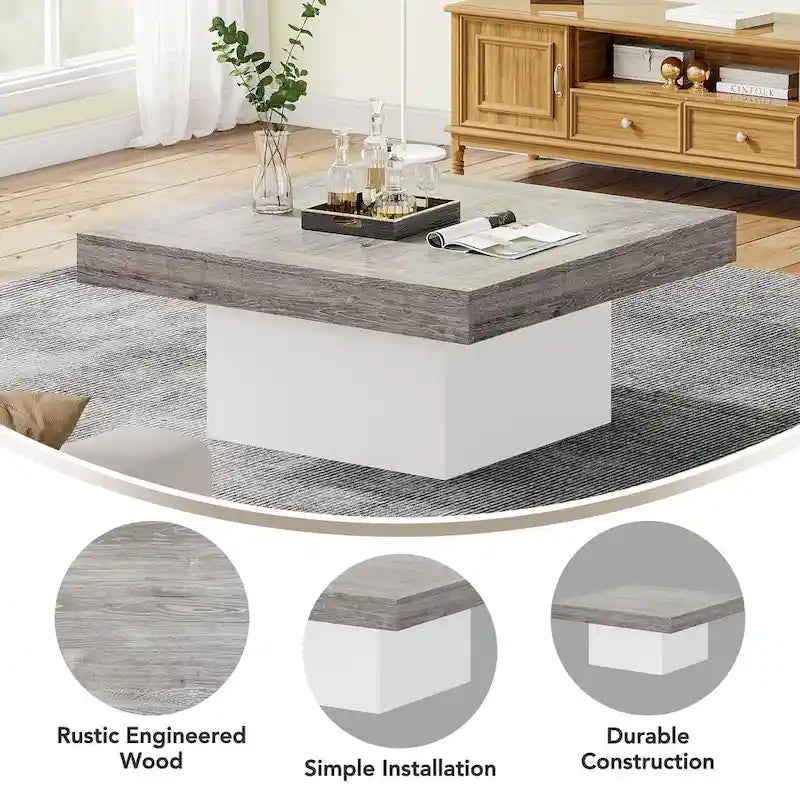 Table basse LED carrée de style rustique en bois composite pour salon
