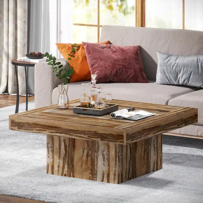 Table basse LED carrée de style rustique en bois composite pour salon