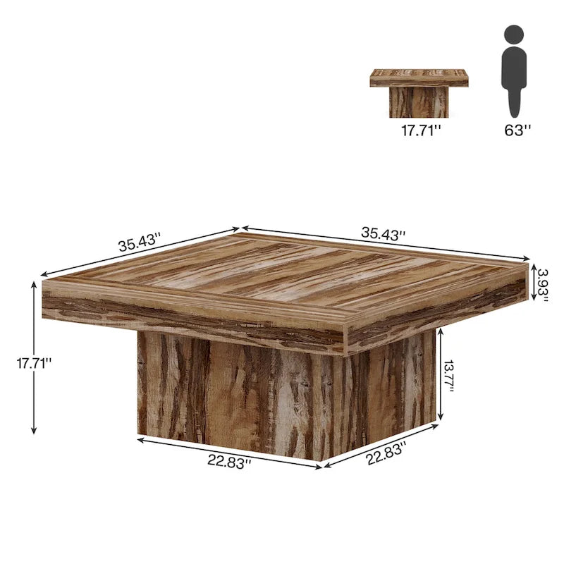 Table basse LED carrée de style rustique en bois composite pour salon
