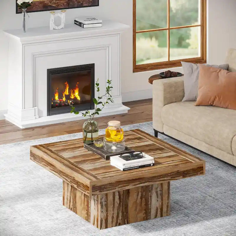 Table basse LED carrée de style rustique en bois composite pour salon