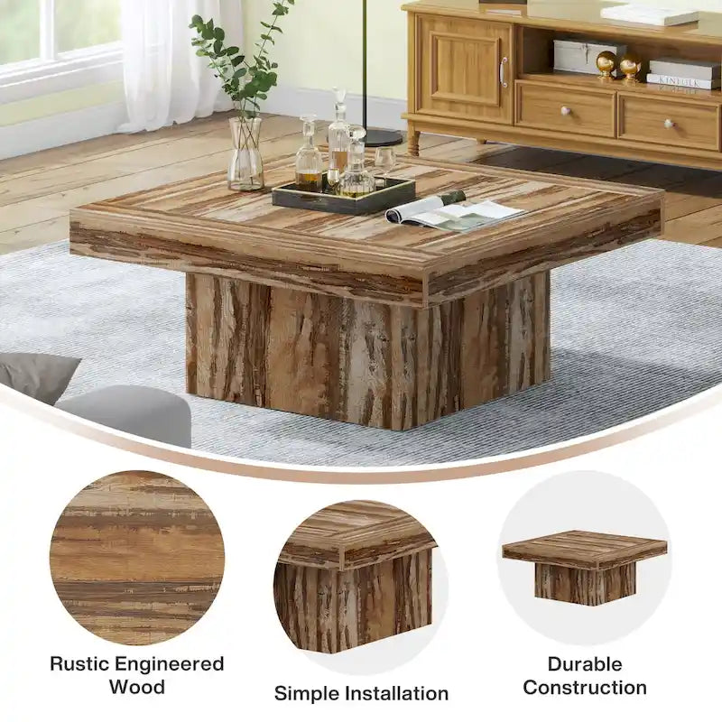 Table basse LED carrée de style rustique en bois composite pour salon