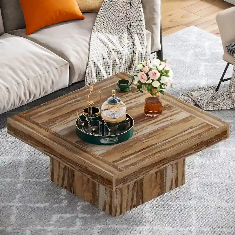 Table basse LED carrée de style rustique en bois composite pour salon