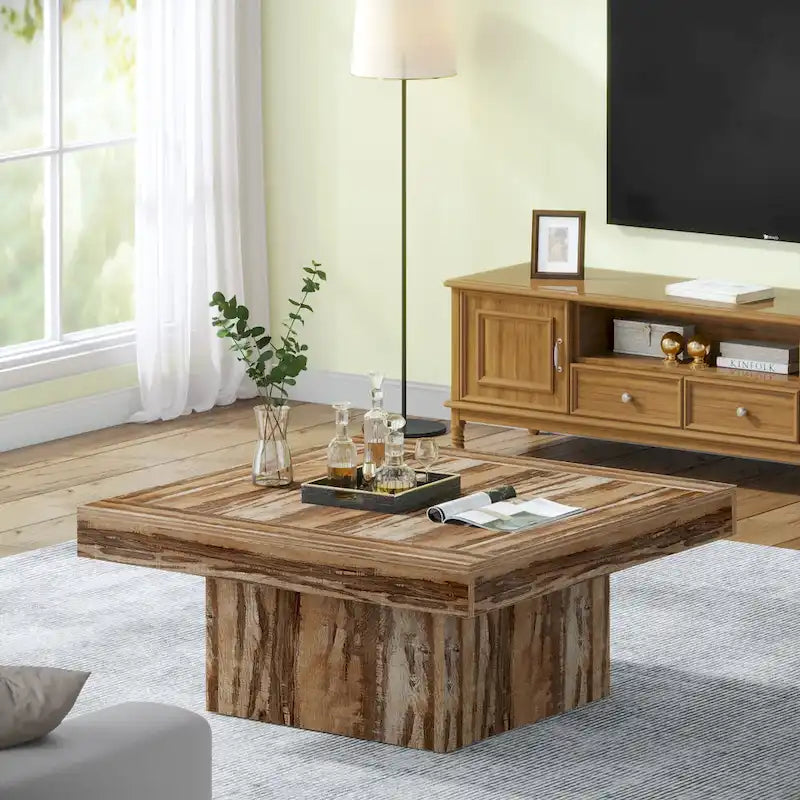 Table basse LED carrée de style rustique en bois composite pour salon