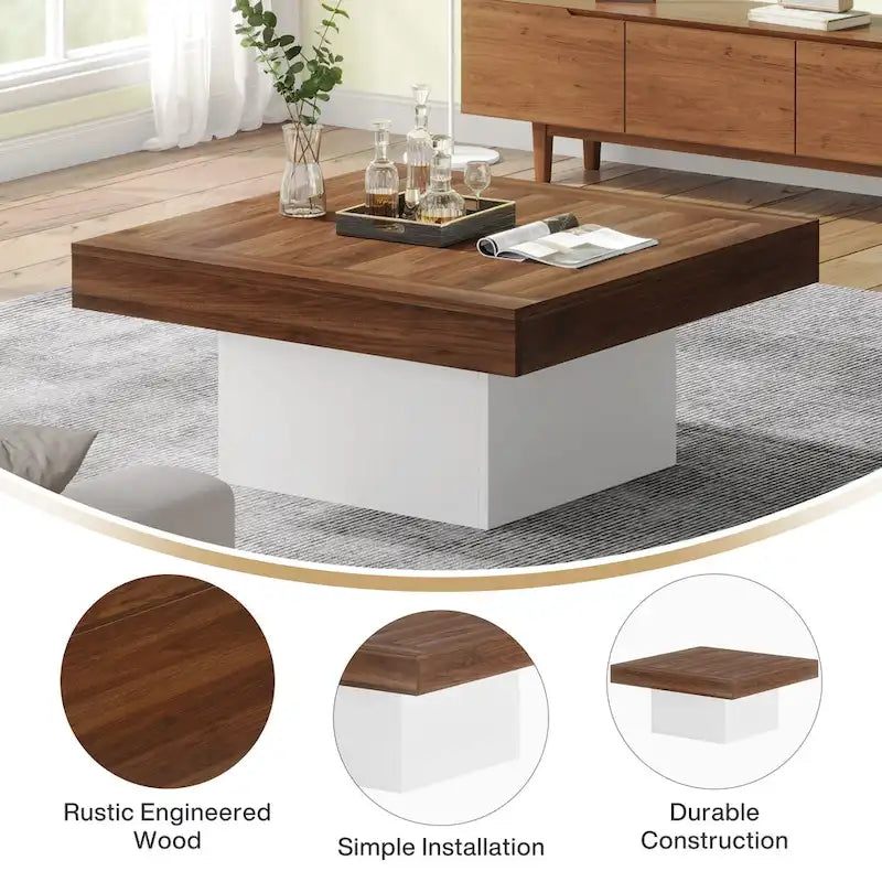 Table basse LED carrée de style rustique en bois composite pour salon