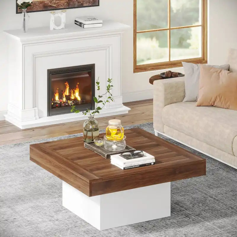 Table basse LED carrée de style rustique en bois composite pour salon
