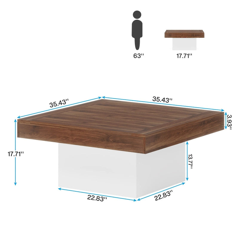 Table basse LED carrée de style rustique en bois composite pour salon